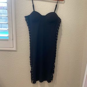 Black MIDI Dress with Mesh Trim